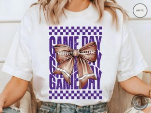 Game Day Football Shirt Team Mascot Hoodie Gameday Purple Coquette Bow Sweatshirt Football Mom Girly Trendy Teacher Tshirt honizy 2