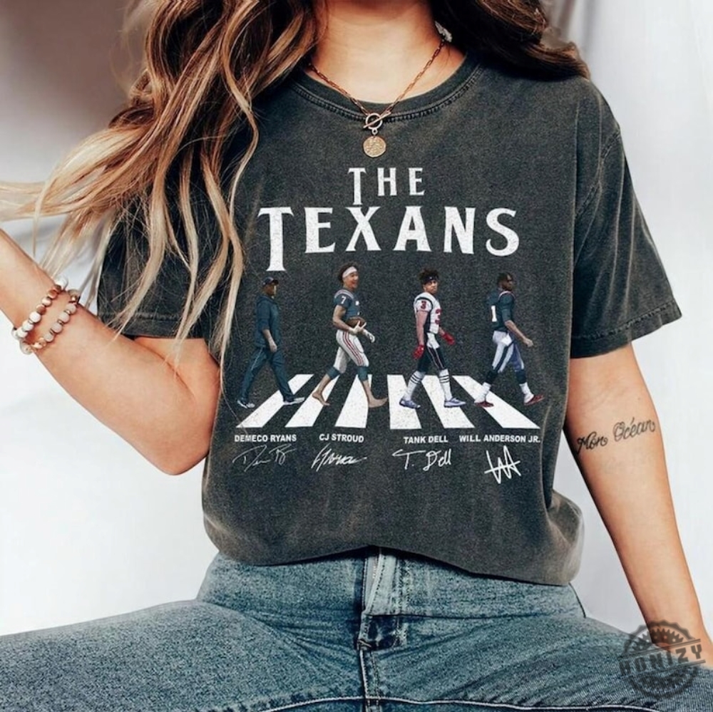 Texans Walking Abbey Road Signatures Football Shirt Houston Football Sweatshirt Houston Gameday Hoodie Football Tshirt Houston Shirt