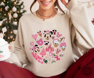 Pink Disney Christmas Shirt Merry Christmas Gift For Disney Lovers Disney Christmas Sweatshirt For Girls Pink Disney Tee For Holiday Parties honizy 2