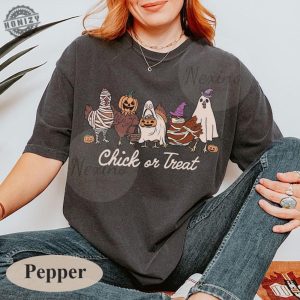 Halloween Chick Or Treat Shirt Halloween Chicken Tshirt Halloween Funny Chicken Sweatshirt Ghost Chicken Hoodie Chicken Lovers Shirt honizy 2