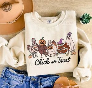 Halloween Chick Or Treat Shirt Halloween Chicken Tshirt Halloween Funny Chicken Sweatshirt Ghost Chicken Hoodie Chicken Lovers Shirt honizy 4