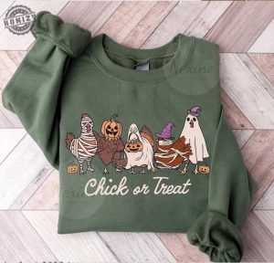 Halloween Chick Or Treat Shirt Halloween Chicken Tshirt Halloween Funny Chicken Sweatshirt Ghost Chicken Hoodie Chicken Lovers Shirt honizy 5