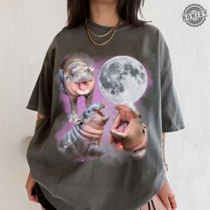 Moo Deng With The Moon Shirt Moo Deng Tshirt Cute Baby Hippo Moo Deng Bouncy Pig In Thai Hippopotamus Sweatshirt Hippo Lover Hoodie Funny Hippo Shirt honizy 2