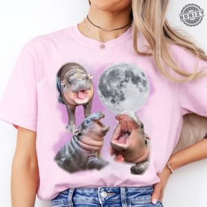 Moo Deng With The Moon Shirt Moo Deng Tshirt Cute Baby Hippo Moo Deng Bouncy Pig In Thai Hippopotamus Sweatshirt Hippo Lover Hoodie Funny Hippo Shirt honizy 5