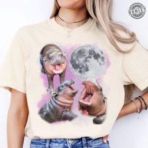 Moo Deng With The Moon Shirt Moo Deng Tshirt Cute Baby Hippo Moo Deng Bouncy Pig In Thai Hippopotamus Sweatshirt Hippo Lover Hoodie Funny Hippo Shirt honizy 6