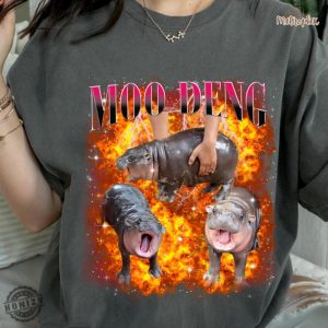 I Love Moo Deng Shirt Hippo Cute Moo Deng Funny Tshirt Moo Deng Bouncy Pig In Thai Picture Hoodie Halloween Gift For Moo Deng Fan Club honizy 2