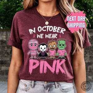 In October We Wear Pink Ghost Shirt Halloween In October We Wear Pink Tshirt Breast Cancer Awareness Sweatshirt Pink Ribbon Hoodie Wear Pink Pumpkin Shirt honizy 2