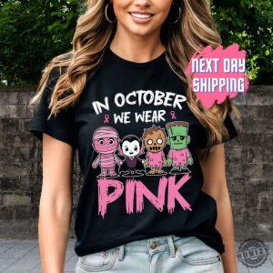 In October We Wear Pink Ghost Shirt Halloween In October We Wear Pink Tshirt Breast Cancer Awareness Sweatshirt Pink Ribbon Hoodie Wear Pink Pumpkin Shirt honizy 3