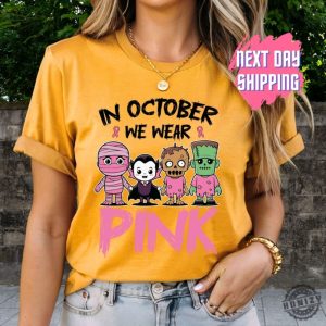 In October We Wear Pink Ghost Shirt Halloween In October We Wear Pink Tshirt Breast Cancer Awareness Sweatshirt Pink Ribbon Hoodie Wear Pink Pumpkin Shirt honizy 5