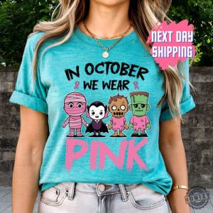 In October We Wear Pink Ghost Shirt Halloween In October We Wear Pink Tshirt Breast Cancer Awareness Sweatshirt Pink Ribbon Hoodie Wear Pink Pumpkin Shirt honizy 6