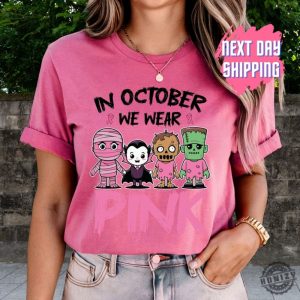 In October We Wear Pink Ghost Shirt Halloween In October We Wear Pink Tshirt Breast Cancer Awareness Sweatshirt Pink Ribbon Hoodie Wear Pink Pumpkin Shirt honizy 7