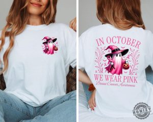 In October We Wear Pink Ghost Shirt Halloween In October We Wear Pink Tshirt Breast Cancer Awareness Sweatshirt Pink Ribbon Hoodie Wear Pink Pumpkin Shirt honizy 2 1