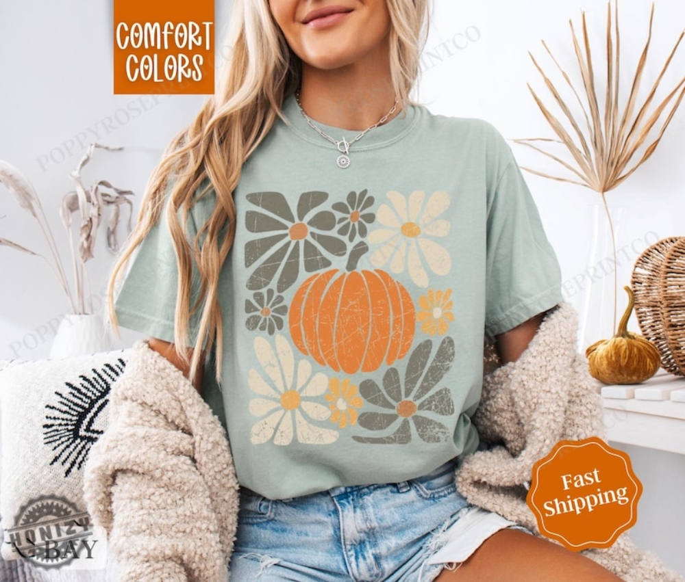 Pumpkin Floral Shirt Fall Tshirt Fall Womenswear Oversized Crewneck Sweatshirt Womens Fall Pumpkin Hoodie Trendy Fall Tee