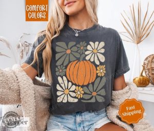 Pumpkin Floral Shirt Fall Tshirt Fall Womenswear Oversized Crewneck Sweatshirt Womens Fall Pumpkin Hoodie Trendy Fall Tee honizy 2