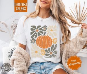 Pumpkin Floral Shirt Fall Tshirt Fall Womenswear Oversized Crewneck Sweatshirt Womens Fall Pumpkin Hoodie Trendy Fall Tee honizy 3