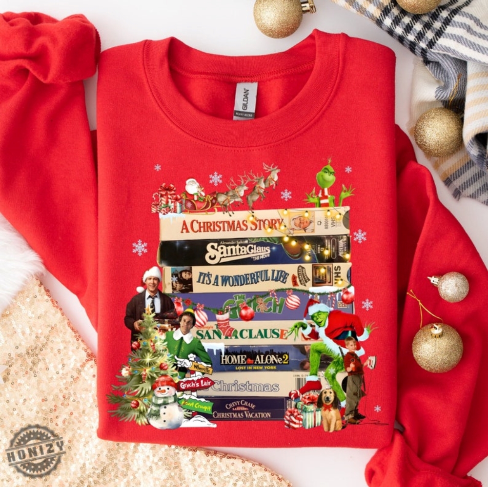 Retro Christmas Movies Shirt Nostalgic Christmas Vhs Movies Sweatshirt Christmas 90S Movies Tshirt Adult Christmas Costume Hoodie Christmas Shirt