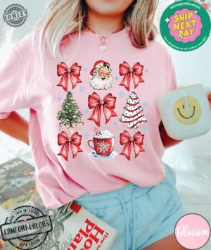 Christmas Coquette Bow Woman Xmas Shirt Christmas Girl Sweatshirt Cute Winter Tshirt Retro Holiday Hoodie Merry Christmas Gift honizy 2