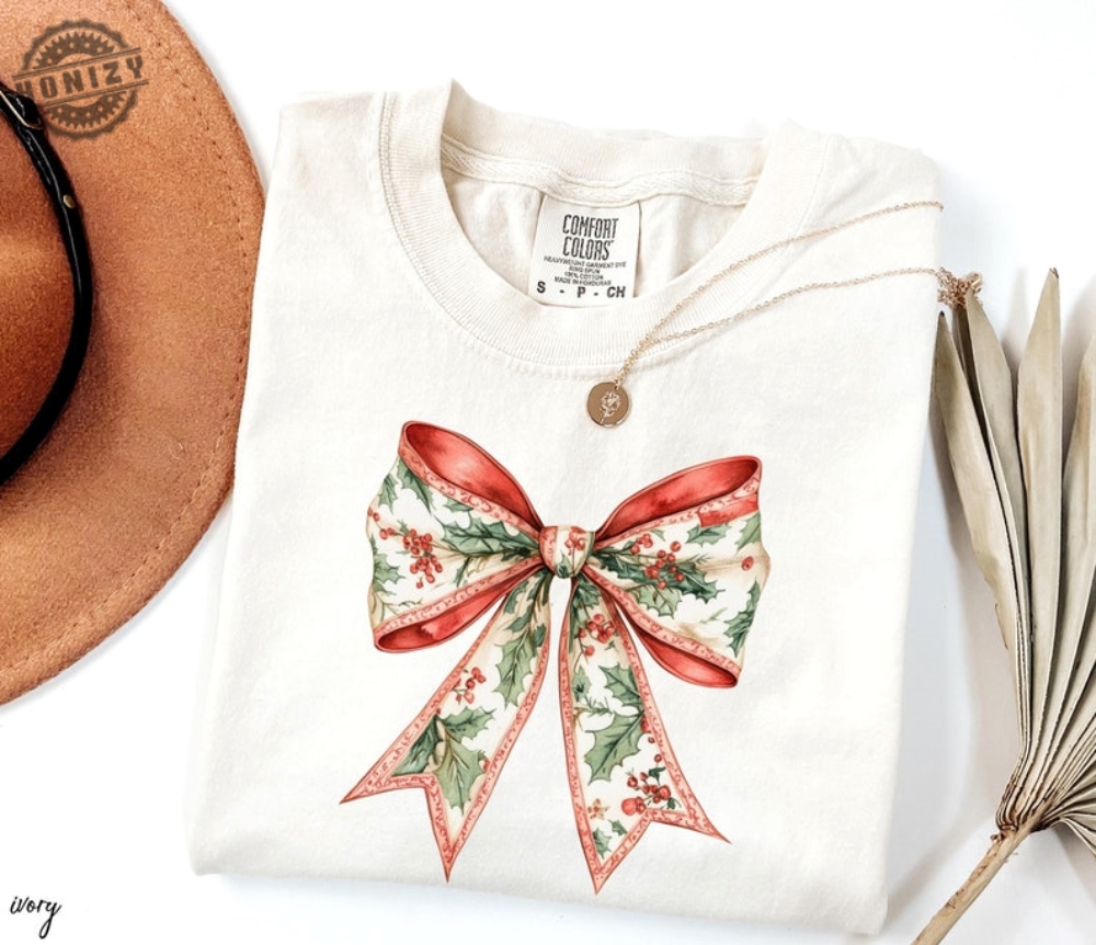 Toile Bow Christmas Shirt Toile Christmas Sweatshirt Coquette Christmas Hoodie Christmas Bow Tee