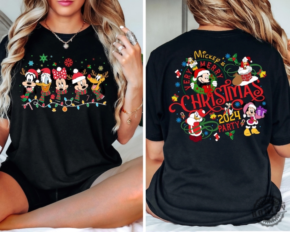 Mickeys Very Merry Christmas Party 2024 Shirt Disney Santa Mickey And Friends Group Christmas Lights Sweatshirt Disneyland Xmas Tee honizy 1