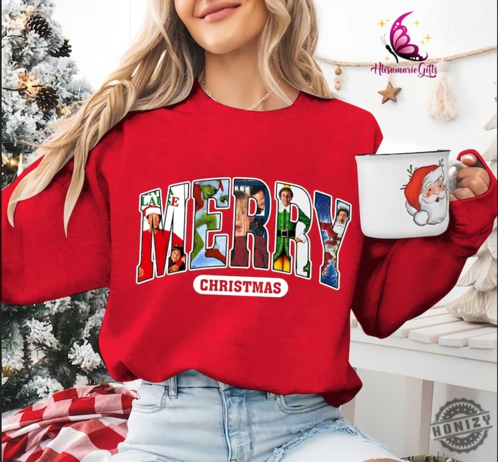 Merry Christmas 90S Movies Crewneck Sweatshirt Vintage Christmas Movies Tshirt Retro Xmas Movies Hoodie Family Reunion Tee 1990S Holiday Shirt