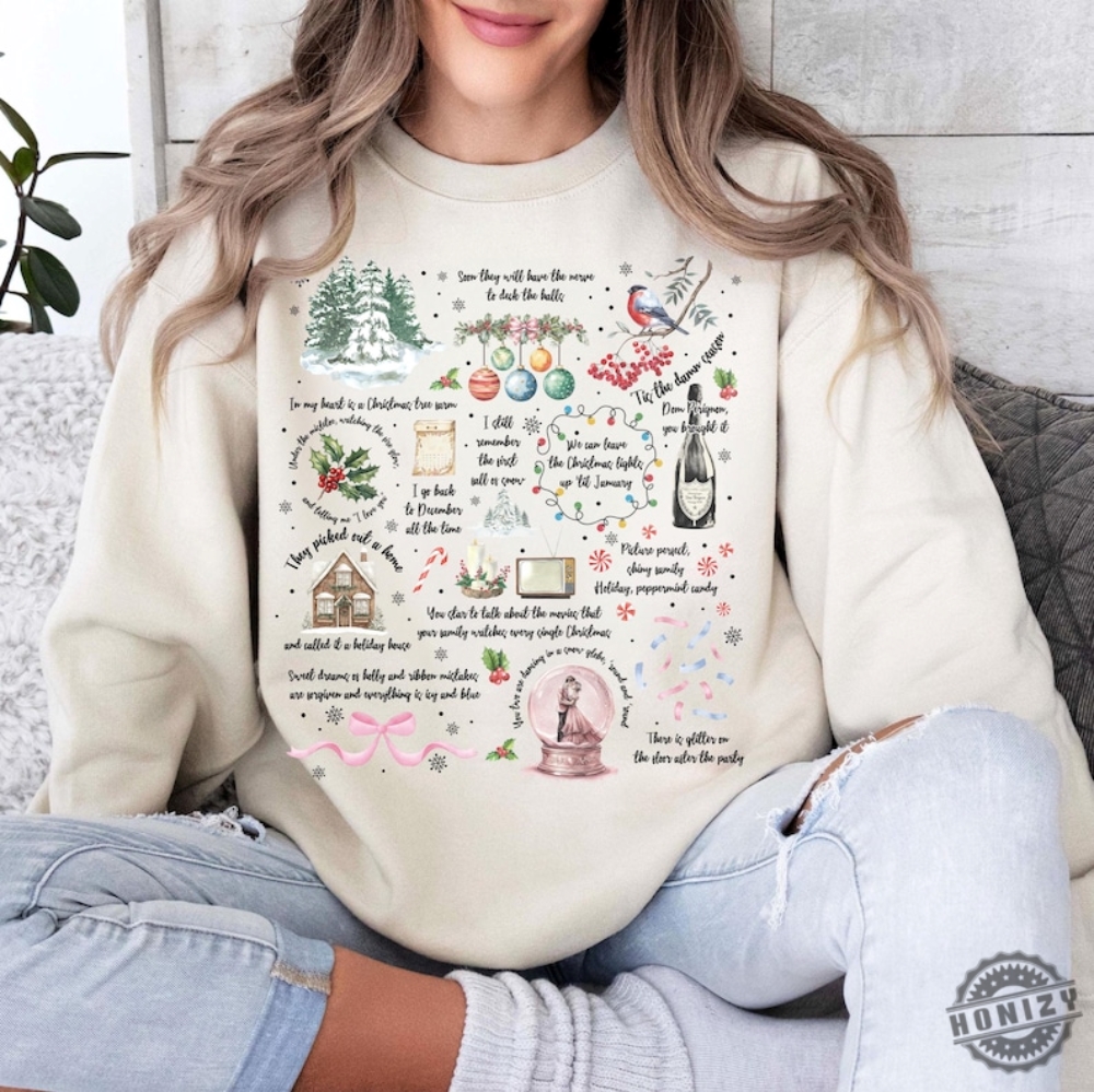 Christmas Song Lyrics Sweatshirt Christmas Song Tshirt Song Lyrics Collage With Christmas Symbols  Lyrics Hoodie Cozy Fall Apparel Shirt