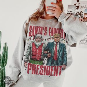 Santas Favorite President Shirt Humorous Trump Christmas Tshirt honizy 3