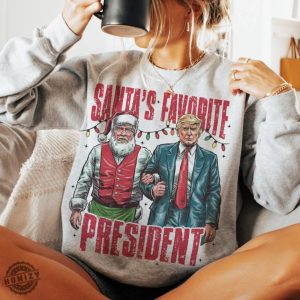 Santas Favorite President Shirt Humorous Trump Christmas Tshirt honizy 5