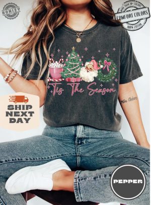 Tis The Season Coquette Bow Christmas Shirt Retro Christmas Hoodie Girly Christmas Sweater Merry Christmas Tshirt honizy 2