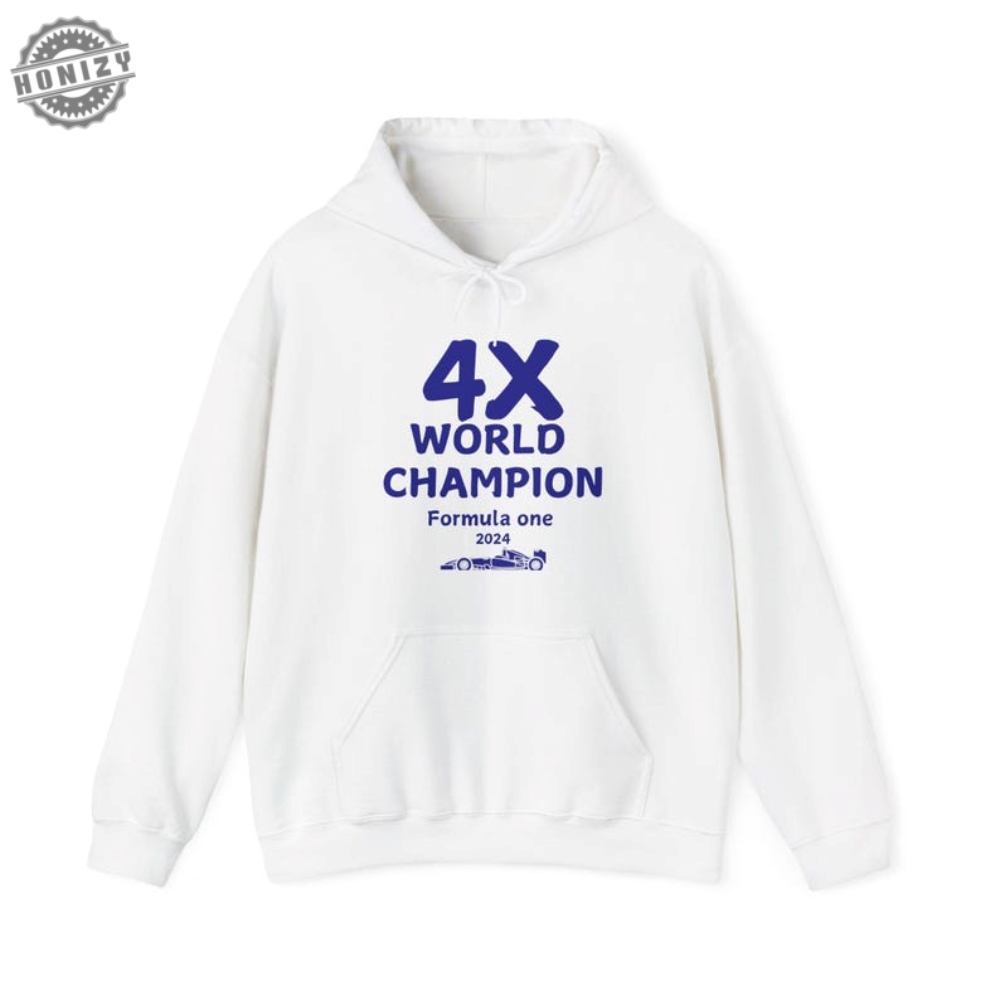 Max Verstappen 4X World Champion Hoodie Unisex Sweatshirt Formula One Apparel Racing Fan Gift Celebration Wear Hoodie