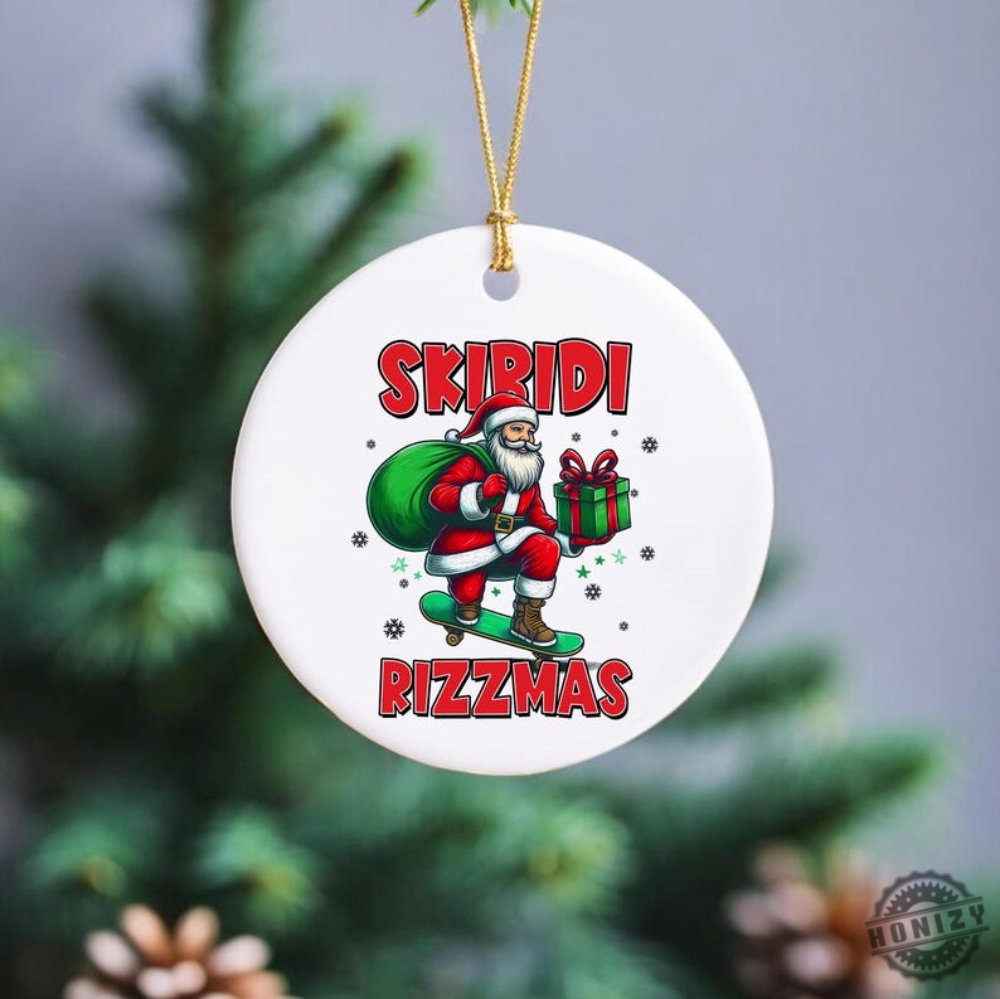 Merry Skibidi Rizz Christmas Ornament Skibidi Meme Gen Z Ornament Skater Santa Holiday Ornament Teenager Xmas Gift Funny Boy Gift