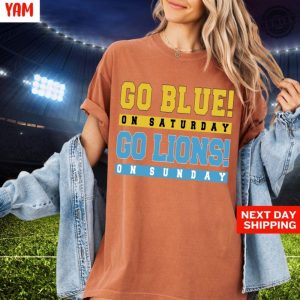 Go Blue On Saturday Shirt Go Lions On Sunday Tshirt Michigan Wolverines Detroit Lions Fan Sweatshirt Football Lovers Gift honizy 2