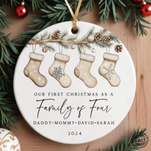 Family Of Four Christmas Gift Personalized Family Christmas Ornament Greenery Christmas Gift For Family First Christmas As Family 2024 honizy 4