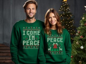 Couples Matching Ugly Christmas Shirt I Come In Peace Sweatshirt Ugly Xmas Holiday Hoodie Adult Humor Peace Tshirt Ugly Christmas Party Gift honizy 2