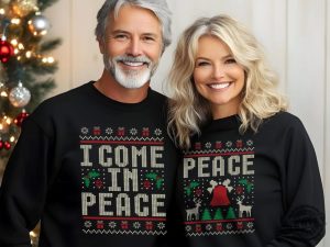 Couples Matching Ugly Christmas Shirt I Come In Peace Sweatshirt Ugly Xmas Holiday Hoodie Adult Humor Peace Tshirt Ugly Christmas Party Gift honizy 4