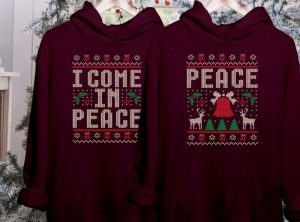 Couples Matching Ugly Christmas Shirt I Come In Peace Sweatshirt Ugly Xmas Holiday Hoodie Adult Humor Peace Tshirt Ugly Christmas Party Gift honizy 7