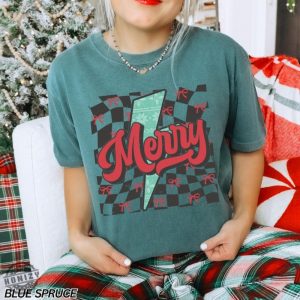 Checkered Christmas Shirt Merry Sweatshirt Coquette Christmas Tshirt Holiday Hoodie Merry And Bright Gift honizy 2