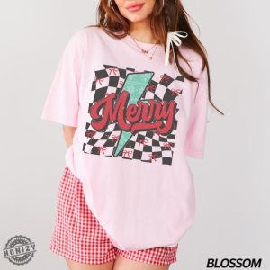 Checkered Christmas Shirt Merry Sweatshirt Coquette Christmas Tshirt Holiday Hoodie Merry And Bright Gift honizy 4