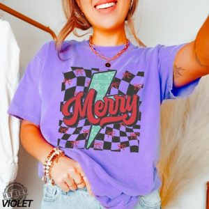 Checkered Christmas Shirt Merry Sweatshirt Coquette Christmas Tshirt Holiday Hoodie Merry And Bright Gift honizy 8