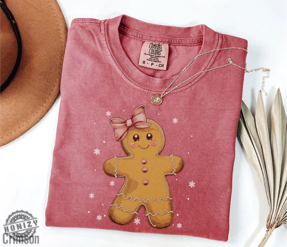 Christmas Gingerbread Bow Shirt Gingerbread Woman Tshirt Christmas Sweatshirt For Women Christmas Coquette Gingerbread Girl Hoodie