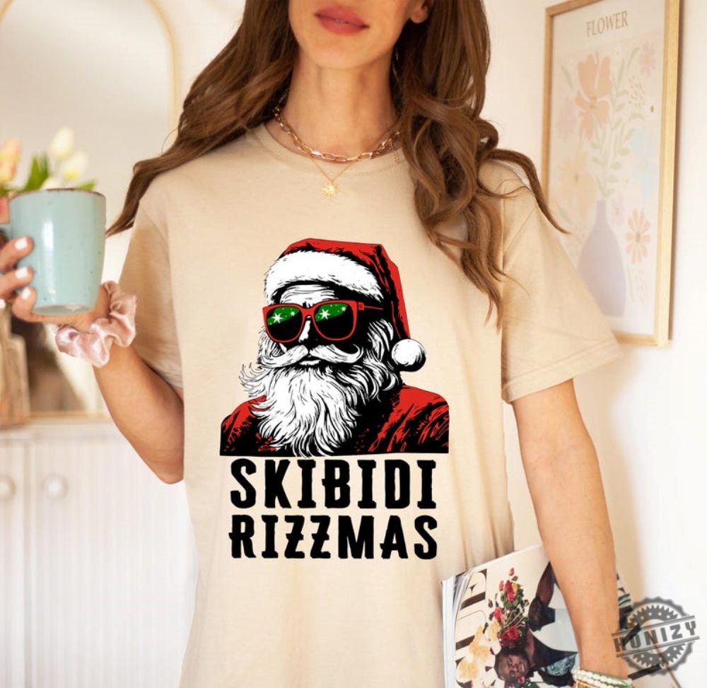 Rizz The Season Tshirt Skibidi Rizzmas T Shirt Merry Rizzmas Shirt Rizzmas Santa Shirt Funny Santa Shirt Funny Womens Holiday Shirt honizy 1