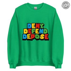 Deny Defend Depose Bold Statement Tee Colorful Protest Sweater Mario Font Hoodie Activist Graphic Sweater For Unisex Casual Wear honizy 3