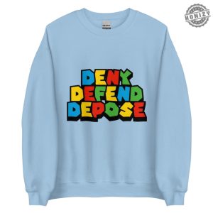 Deny Defend Depose Bold Statement Tee Colorful Protest Sweater Mario Font Hoodie Activist Graphic Sweater For Unisex Casual Wear honizy 7