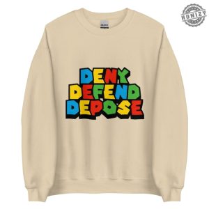 Deny Defend Depose Bold Statement Tee Colorful Protest Sweater Mario Font Hoodie Activist Graphic Sweater For Unisex Casual Wear honizy 8