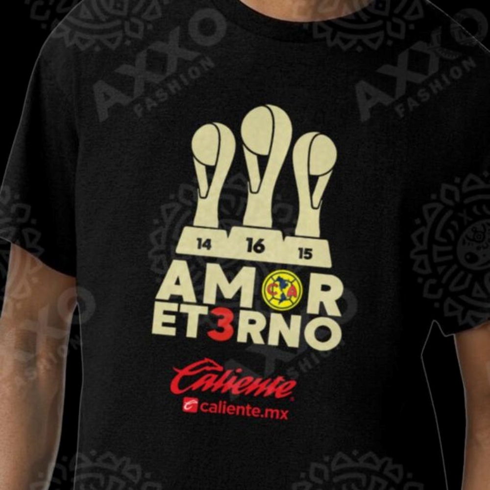 Club America Amor Et3rno Eterno Tricampeon Shirt Playera Black Negra 2024 Grande De Corazon Aguilas Tshirt