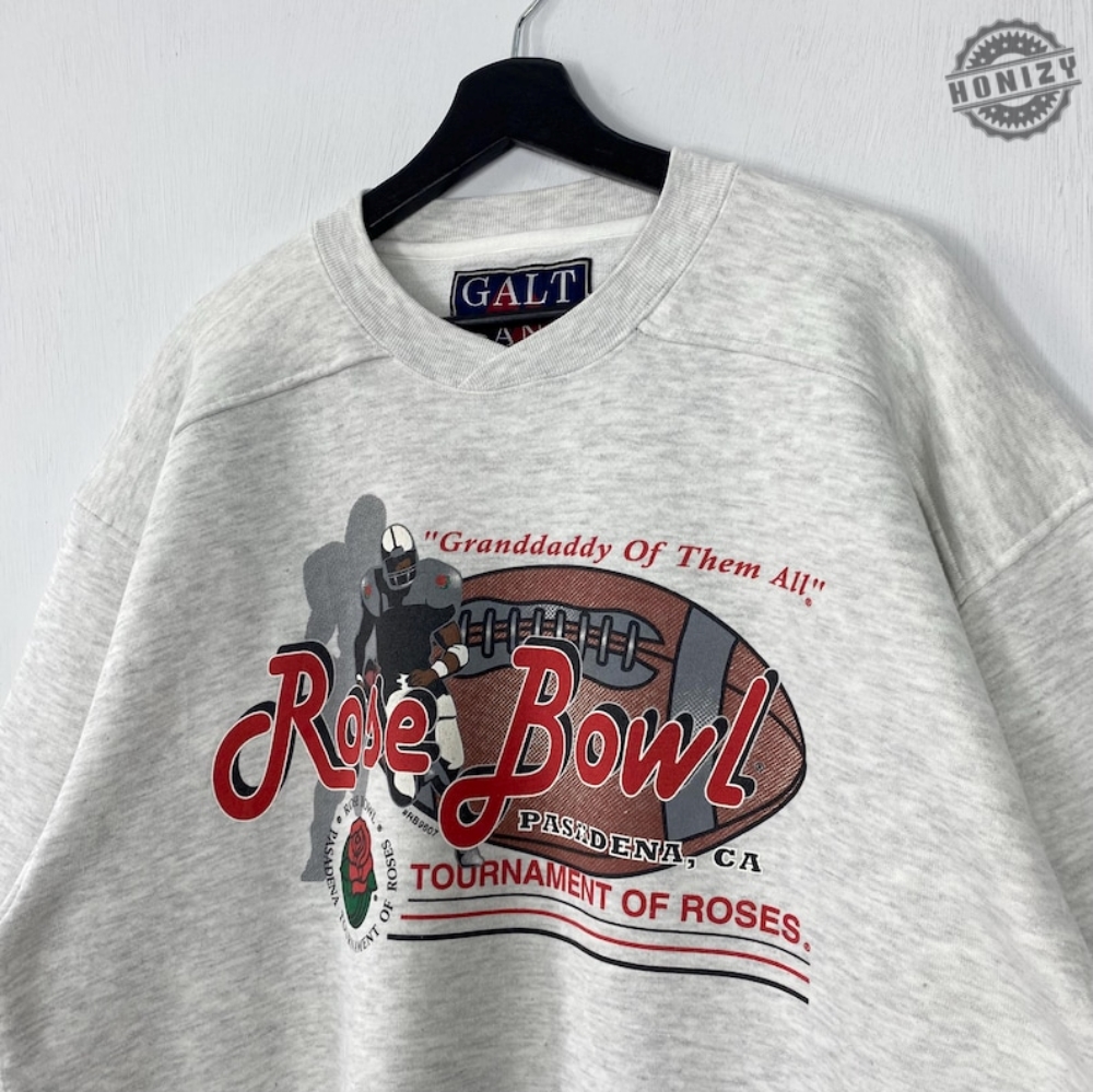 Vintage Rose Bowl Game Tshirt Pasadena Stadium Crewneck Rose Bowl Sweater Pullover American College Bowl Game Print Logo Grey Large Hoodie