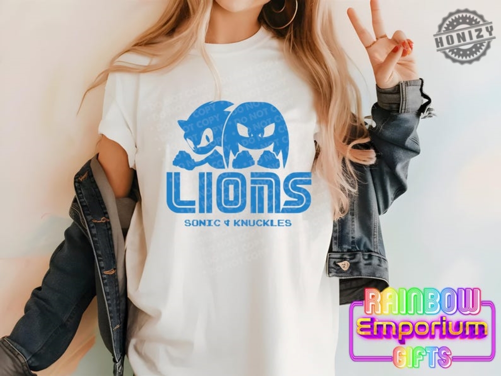 Sonic  Knuckles Lions Tshirt Detroit Fan Sweatshirt Custom Sports Apparel