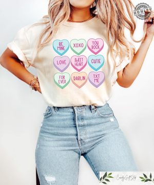 Candy Hearts Valentines Shirt Teacher Valentines Day Sweatshirt Candy Hearts Graphic Tees Cute Valentines Day Outfit Gift For Girls honizy 3