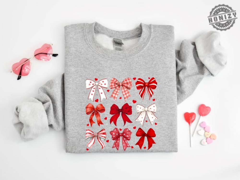 Coquette Valentine Heart Bow Sweatshirt Retro Valentine Shirt Valentines Day Bow Hoodie Coquette Bow Tshirt Bow Valentine Gifts