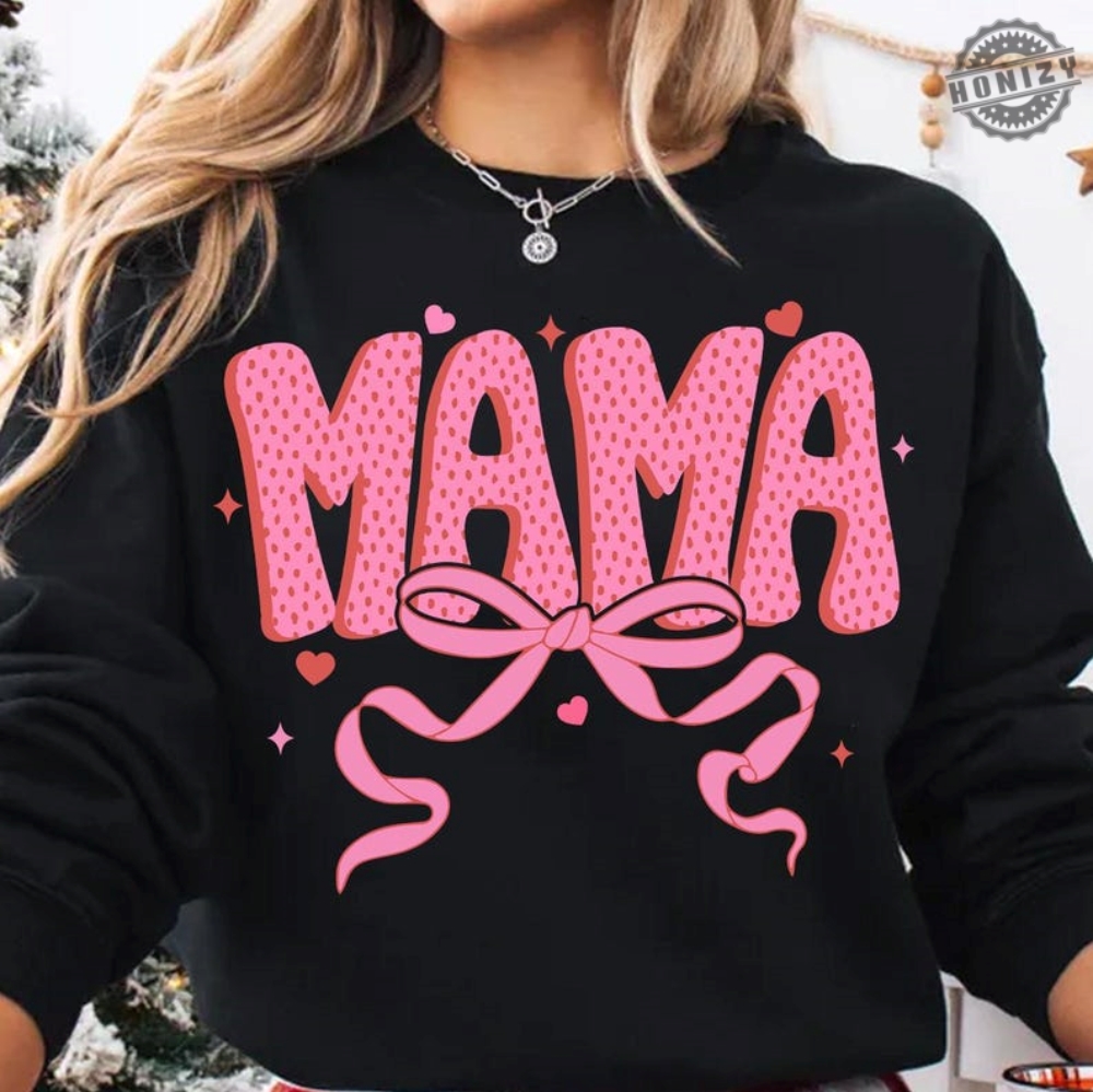 Coquette Valentine Mama Shirt Valentines Pink Bow Hoodie Pink Mama Sweatshirt Valentines Day Tshirt Mama Valentines Shirt