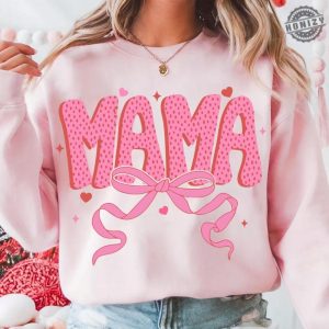 Coquette Valentine Mama Shirt Valentines Pink Bow Hoodie Pink Mama Sweatshirt Valentines Day Tshirt Mama Valentines Shirt honizy 2